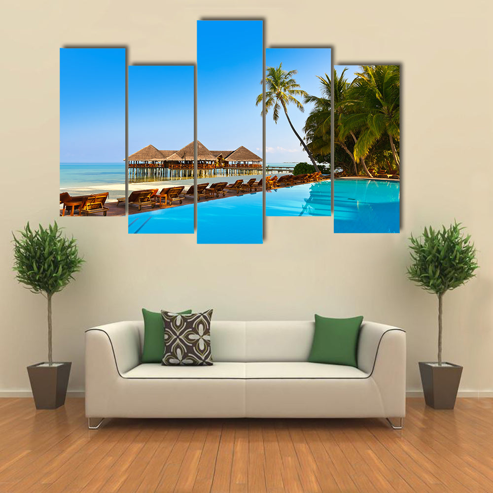 A Pool On The Tropical Maldives Island, Multi Panel Canvas Wall Art
