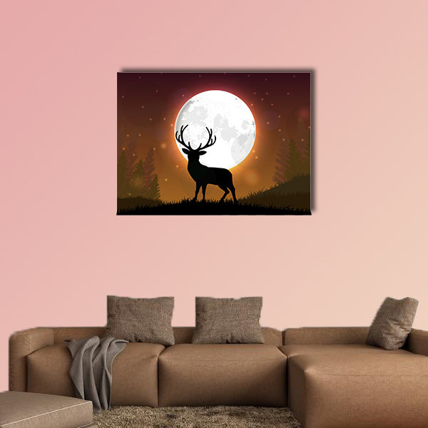 Silhouette of a deer standing on a hill at night multi panel canvas wall art