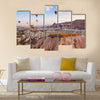 Hot air balloon flying over rock landscape at Cappadocia Turkey, multi panel canvas wall art