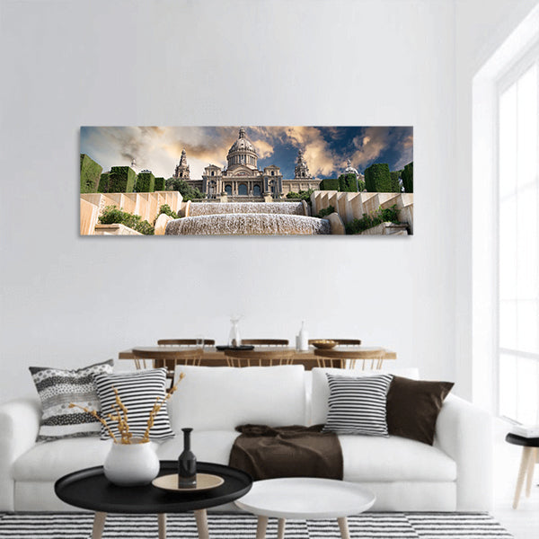 The Palau Nacional situated in Montjuic in sunset, Barcelona panoramic canvas wall art