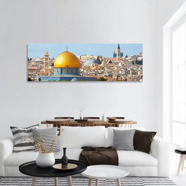 Dome of  Rock on the temple mount in Jerusalem Israel panoramic canvas wall art