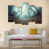 Trail through a mysterious dark old forest in fog.  multi panel canvas wall art