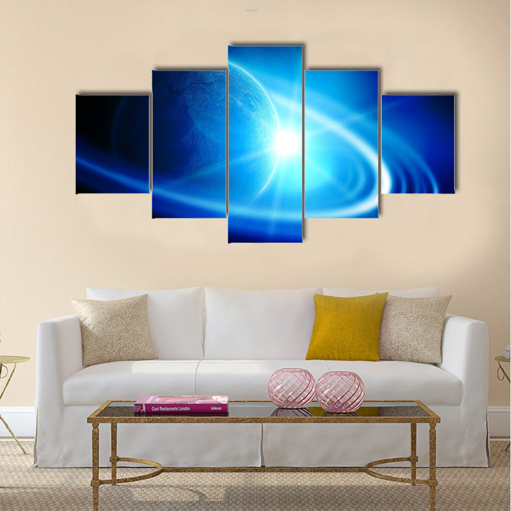 Realistic saturn in open space Multi Panel Canvas Wall Art