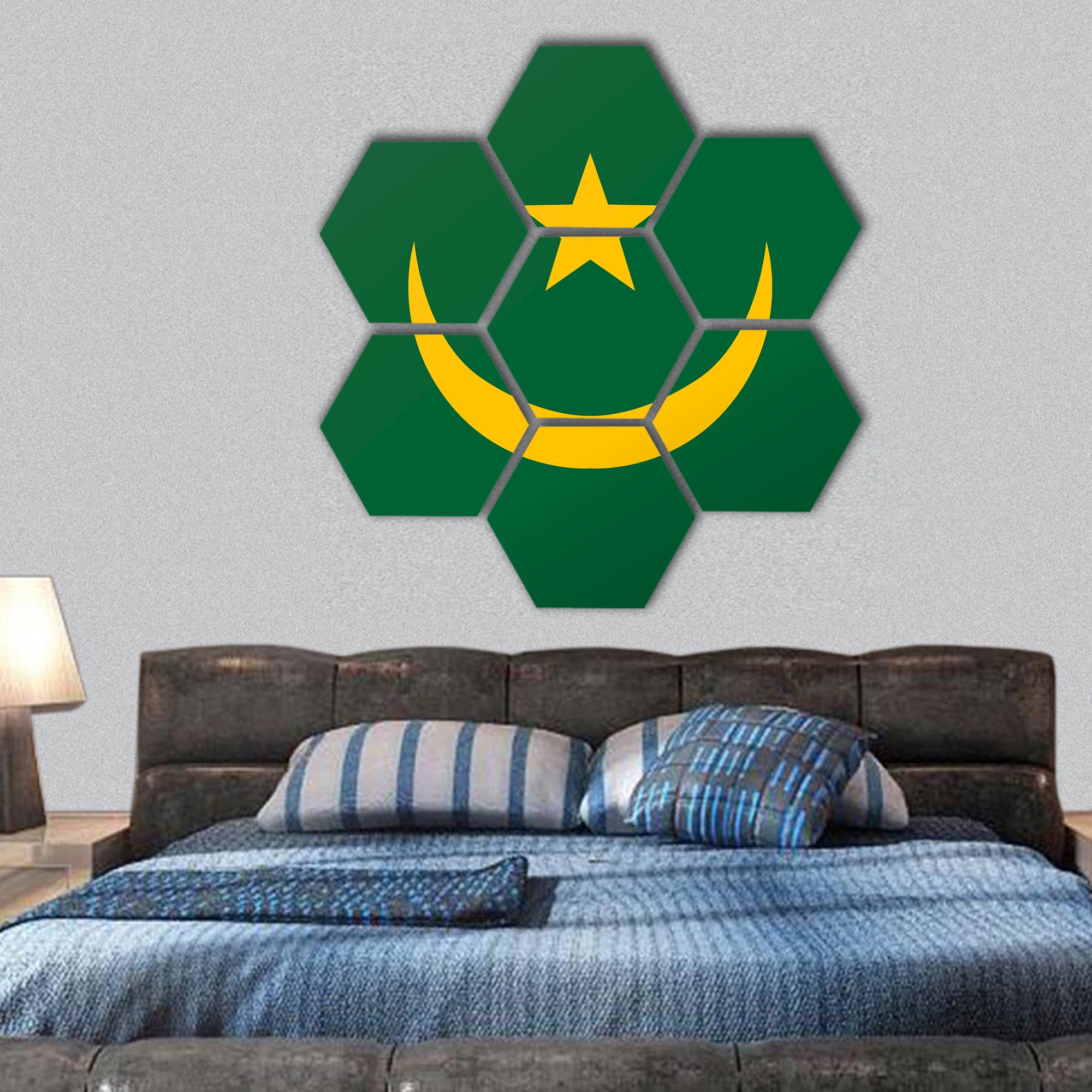 Reflection flag Mauritania hexagonal canvas wall art