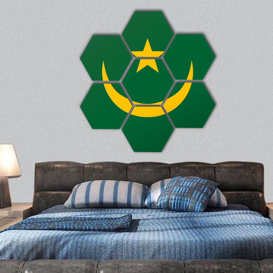 Reflection flag Mauritania hexagonal canvas wall art