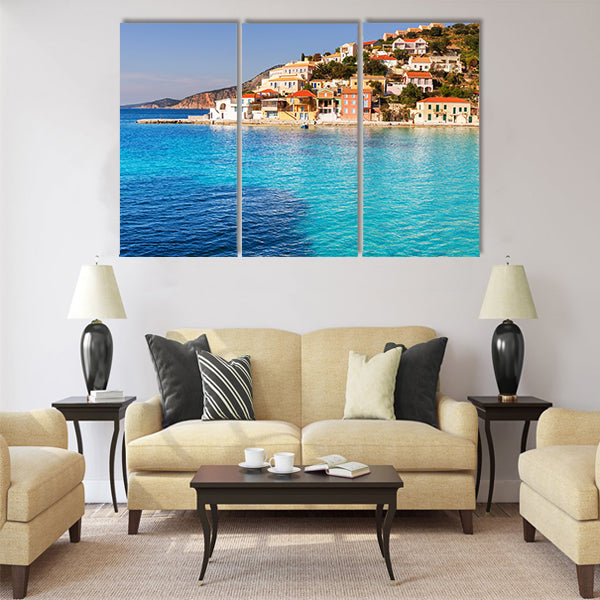 Assos village and beautiful sea bay Kefalonia island Greece Multi Panel Canvas Wall Art