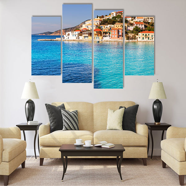 Assos village and beautiful sea bay Kefalonia island Greece Multi Panel Canvas Wall Art