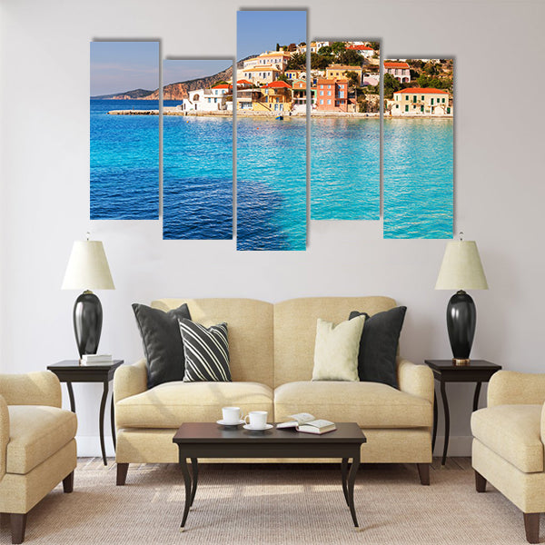 Assos village and beautiful sea bay Kefalonia island Greece Multi Panel Canvas Wall Art