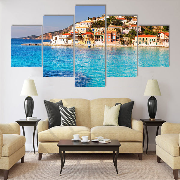 Assos village and beautiful sea bay Kefalonia island Greece Multi Panel Canvas Wall Art