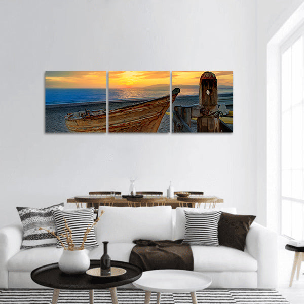 Almeria Cabo de Gata beached boats in San Miguel beach panoramic canvas wall art