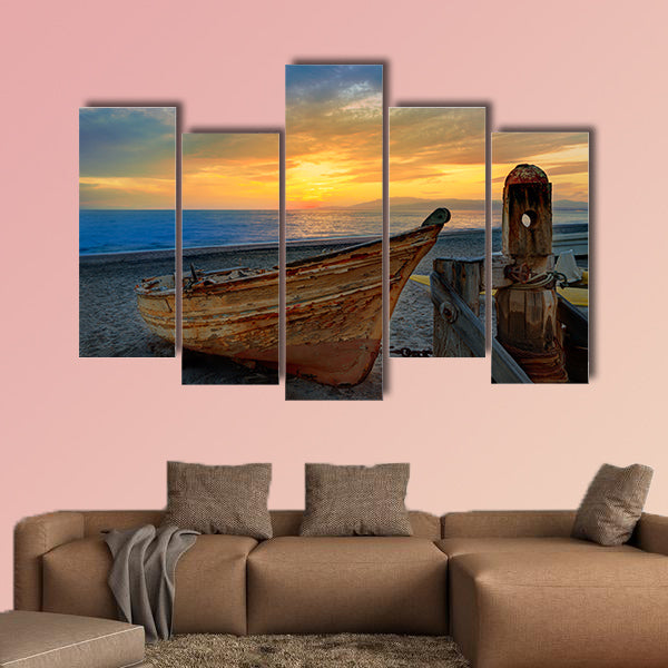 Almeria Cabo de Gata beached boats in San Miguel beach of Spain wall art