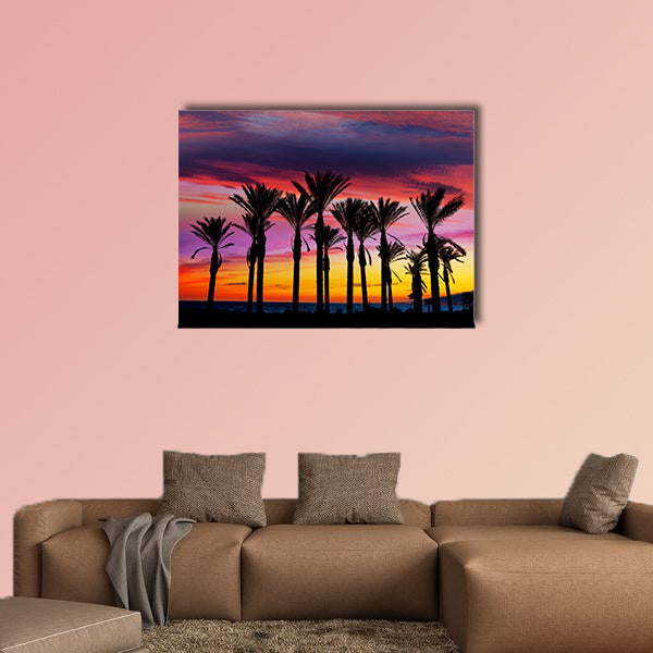 Almeria Cabo de Gata sunset pam trees in Retamar beach wall art