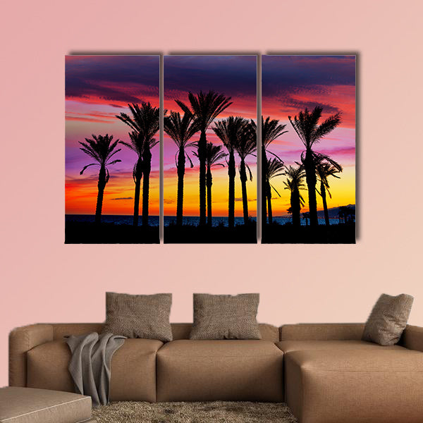Almeria Cabo de Gata sunset pam trees in Retamar beach wall art