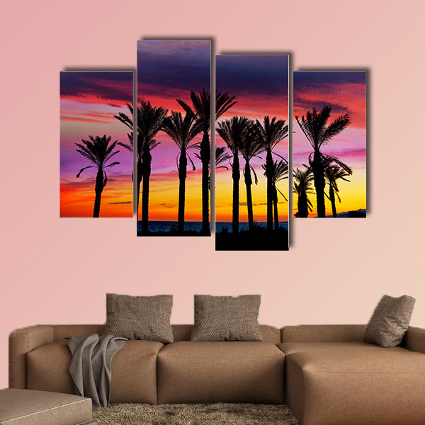 Almeria Cabo de Gata sunset pam trees in Retamar beach wall art