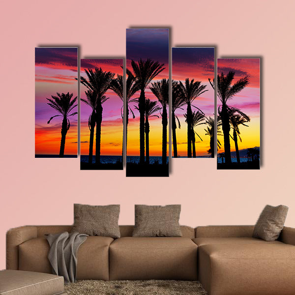 Almeria Cabo de Gata sunset pam trees in Retamar beach wall art