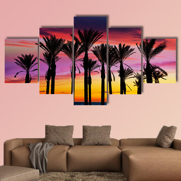 Almeria Cabo de Gata sunset pam trees in Retamar beach wall art