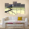 A Blue-Tit perched on a hawthorn branch on a winters day Multi panel canvas wall art