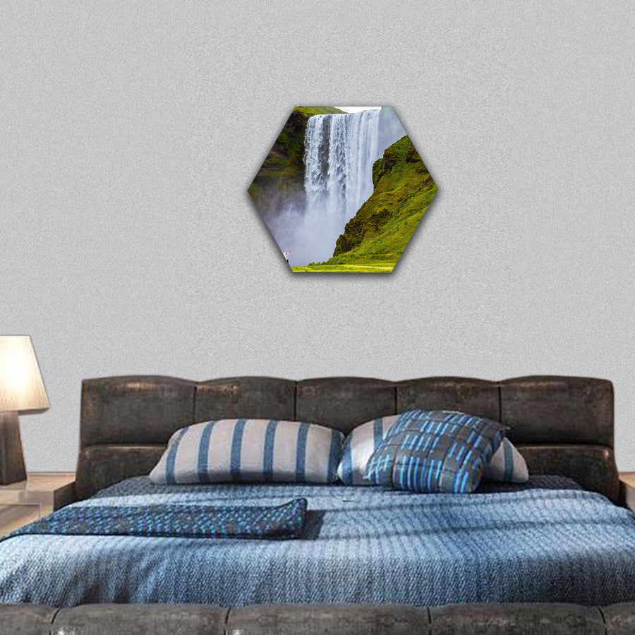 Grand waterfall Skogafoss in Iceland hexagonal canvas wall art