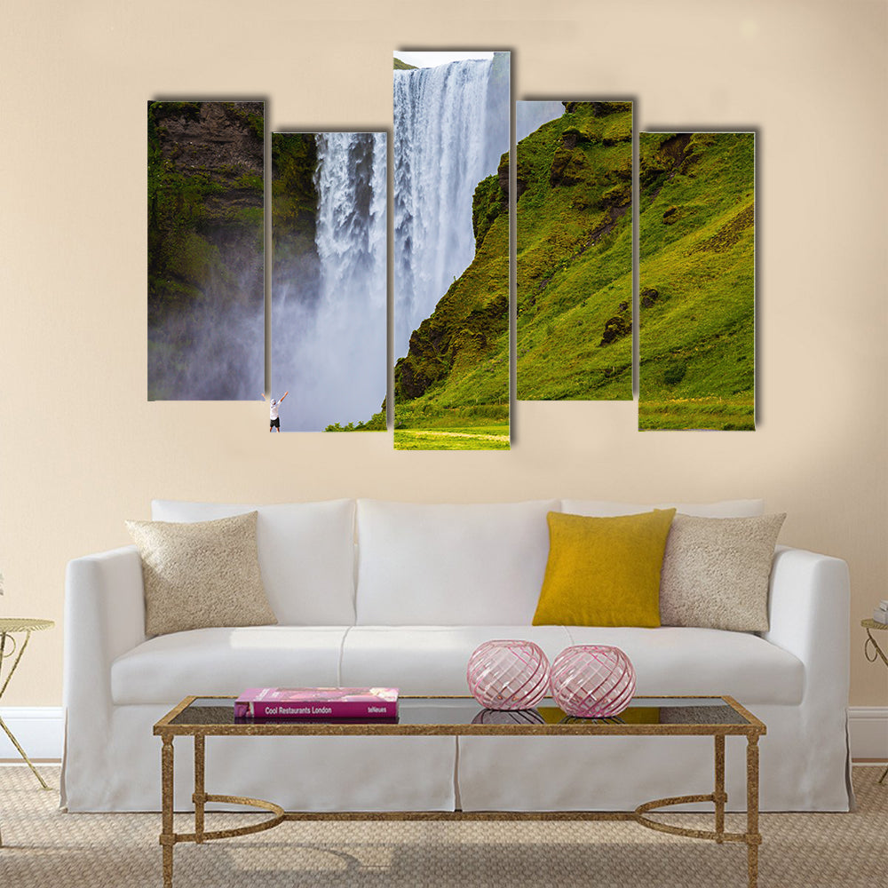 Grand waterfall Skogafoss in Iceland Multi Panel Canvas Wall Art