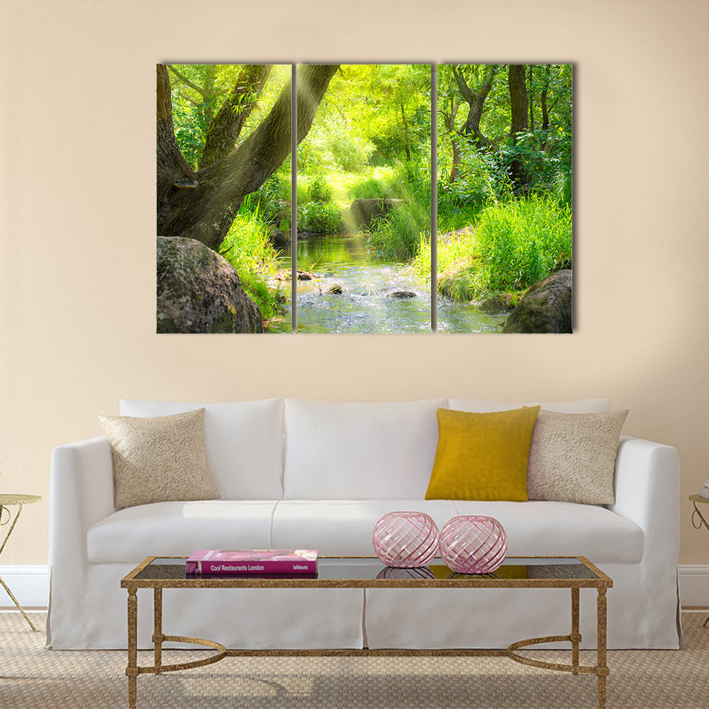 Stream in the tropical forest Multi Panel Canvas Wall Art