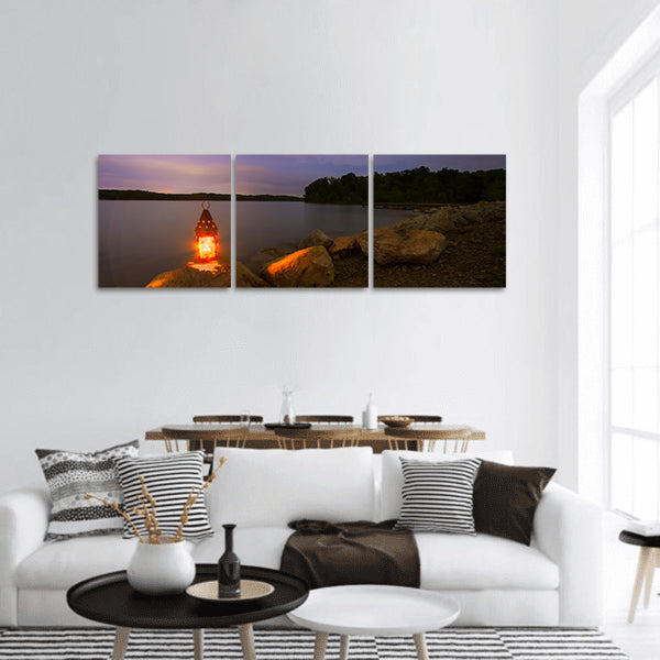 Blue Springs Lake of Kansas City, Missouri onto rocky shoreline panoramic canvas wall art