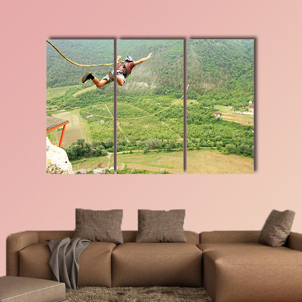 Jump off a cliff with a rope Multi panel canvas wall art