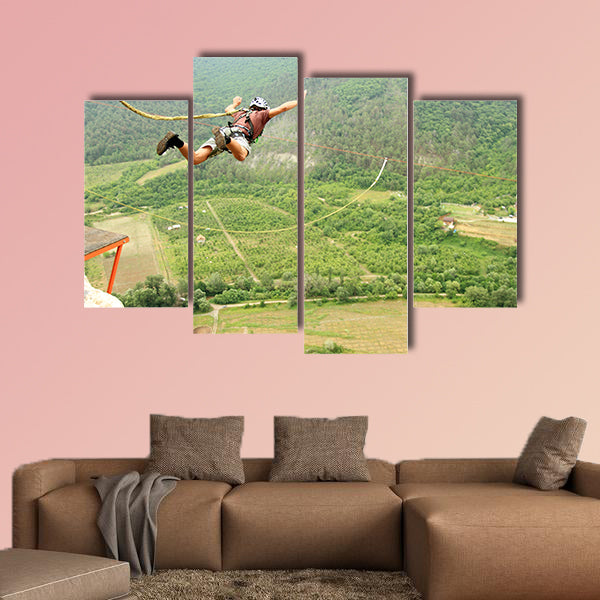 Jump off a cliff with a rope Multi panel canvas wall art