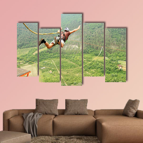 Jump off a cliff with a rope Multi panel canvas wall art