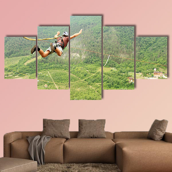 Jump off a cliff with a rope Multi panel canvas wall art
