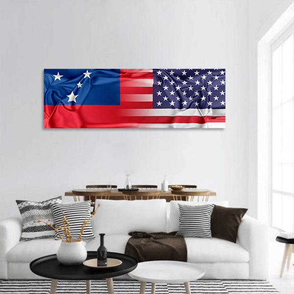 Flags of USA and Samoa panoramic canvas wall art