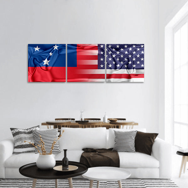 Flags of USA and Samoa panoramic canvas wall art