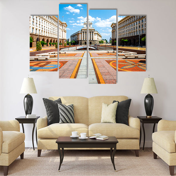 An architectural ensemble of three Socialist Classicism edifices Multi panel canvas wall art