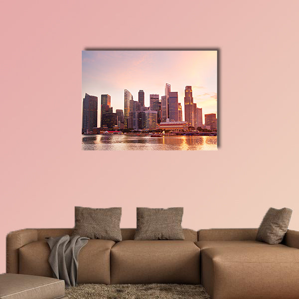 Singapore Downtown Core in romantic sunset colors Multi panel canvas wall art