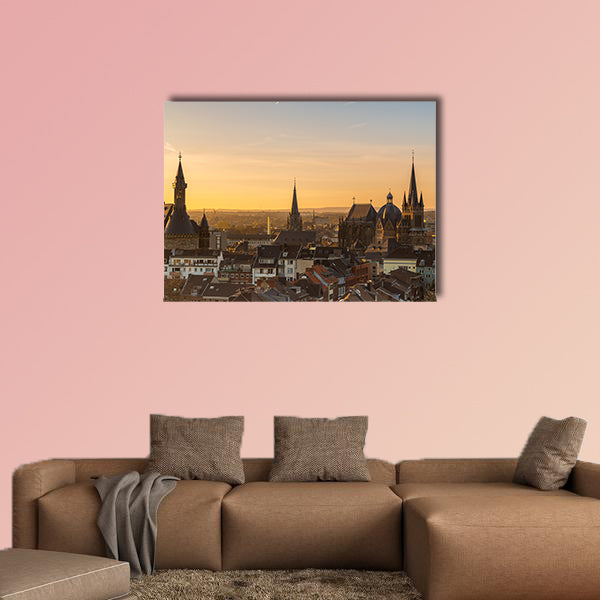 A view of the city skyline of Aachen with cathedral canvas wall art