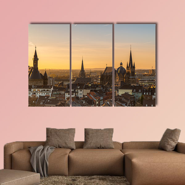 A view of the city skyline of Aachen with cathedral canvas wall art