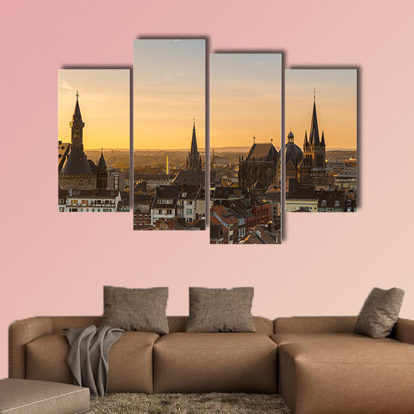 A view of the city skyline of Aachen with cathedral canvas wall art