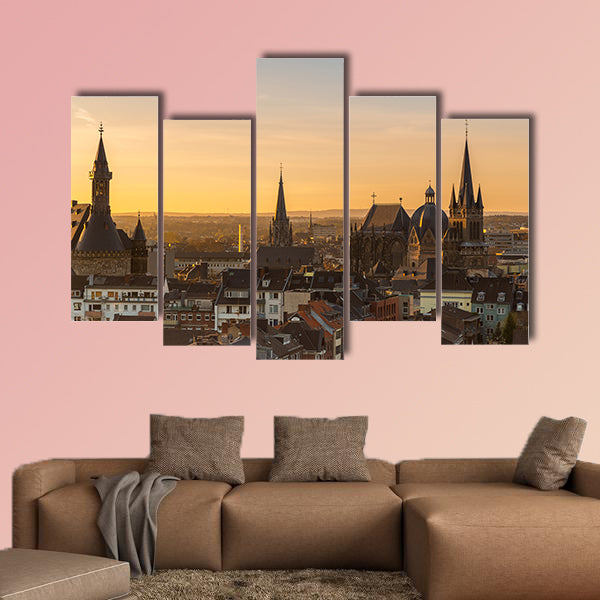 A view of the city skyline of Aachen with cathedral canvas wall art
