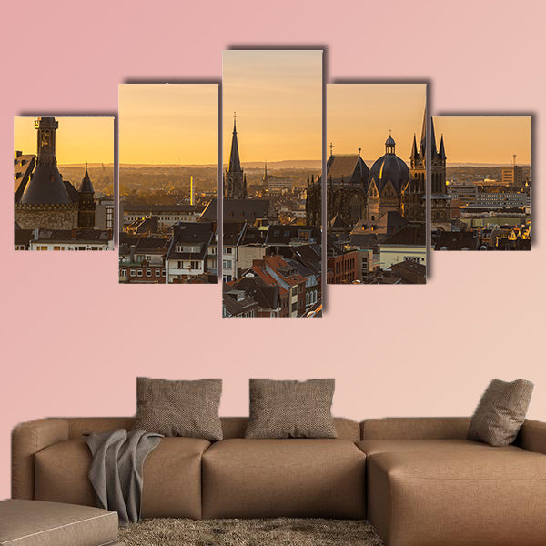 A view of the city skyline of Aachen with cathedral canvas wall art