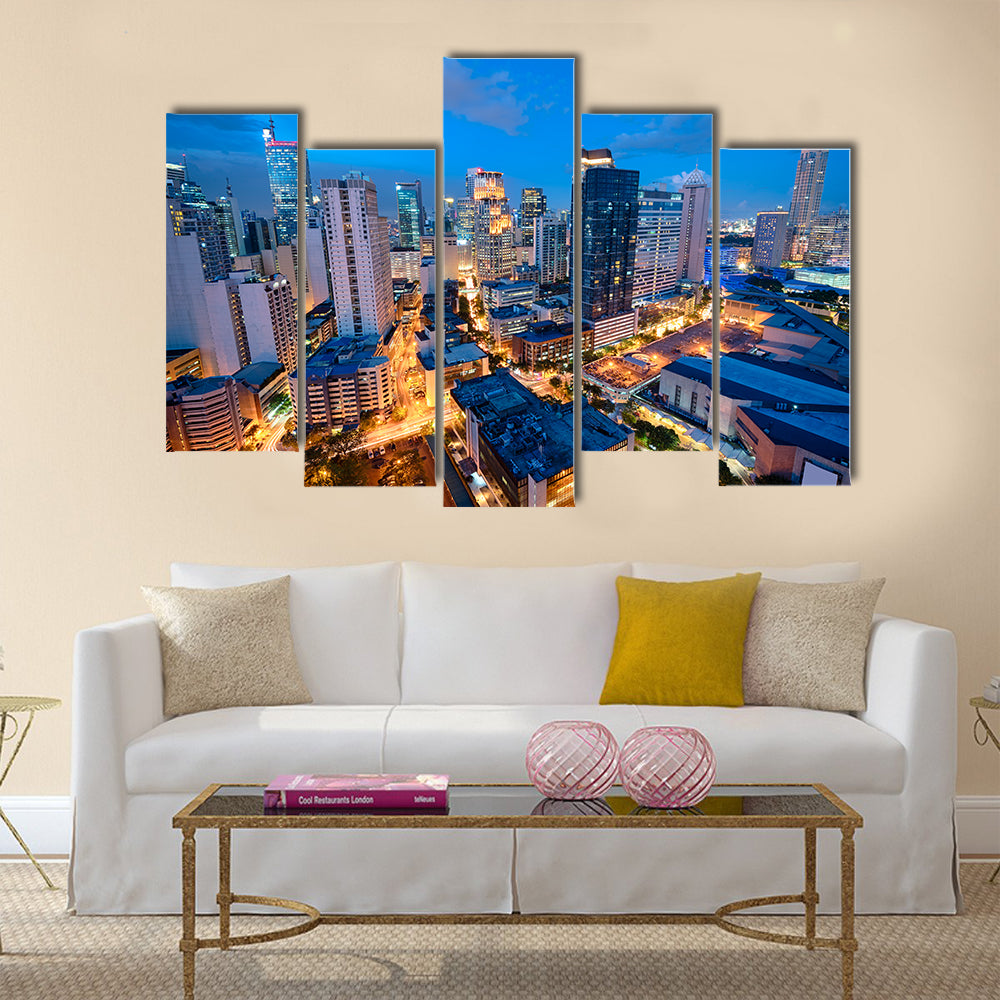 Eleveted, night view of Makati multi panel canvas wall art