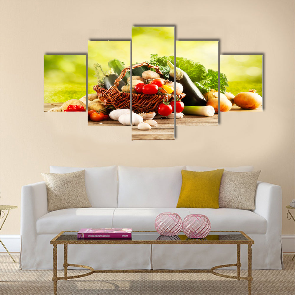Vegetables on wood Multi panel canvas wall art