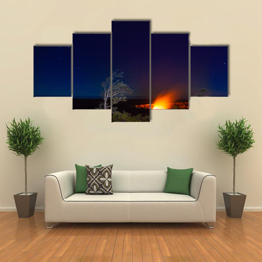 Erupting volcano in Hawaii Volcanoes National Park, Big Island, Hawaii multi panel canvas wall art