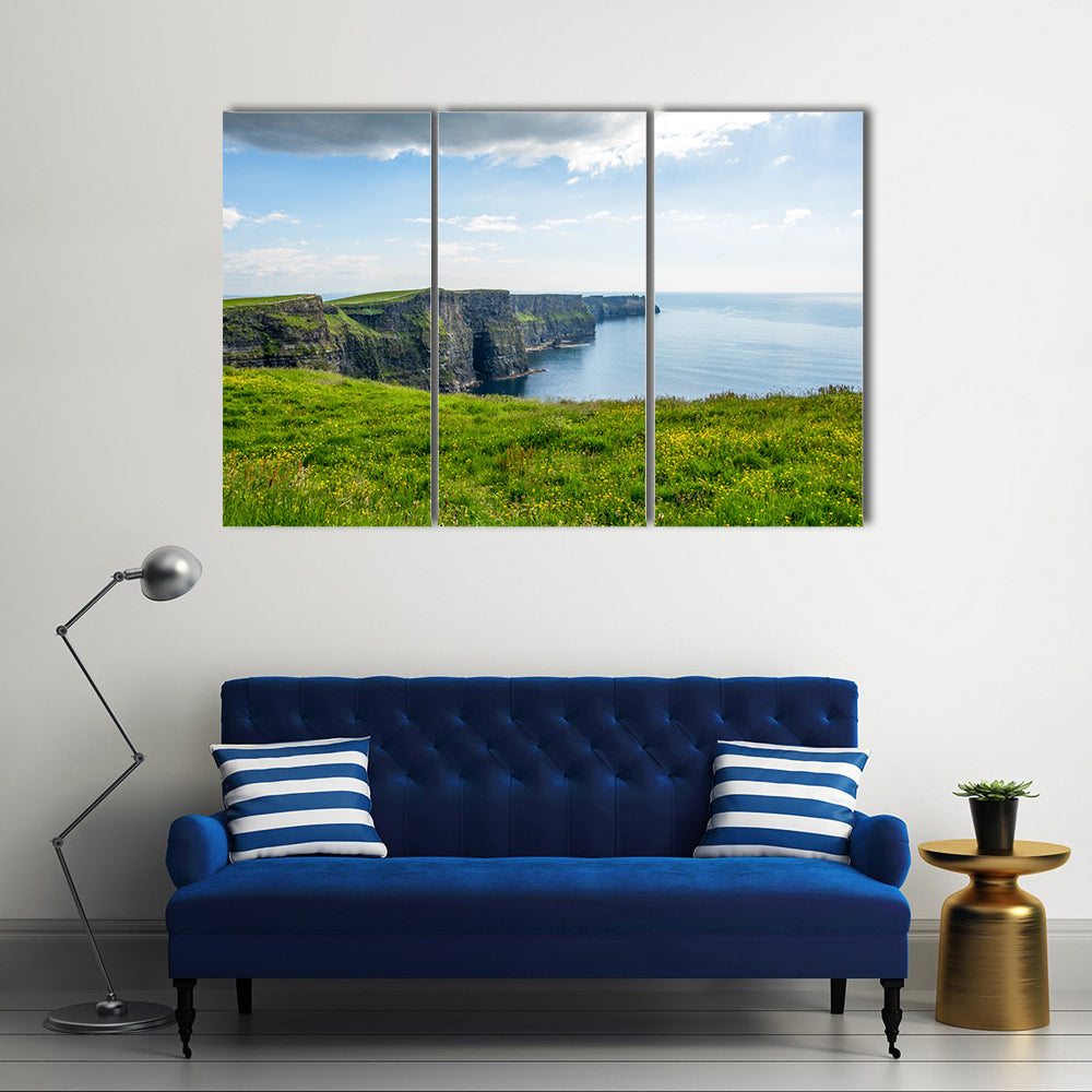 Cliff of Moher Ireland with blue sky Multi Panel Canvas Wall Art