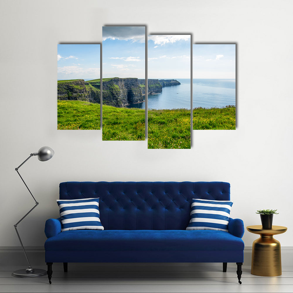 Cliff of Moher Ireland with blue sky Multi Panel Canvas Wall Art
