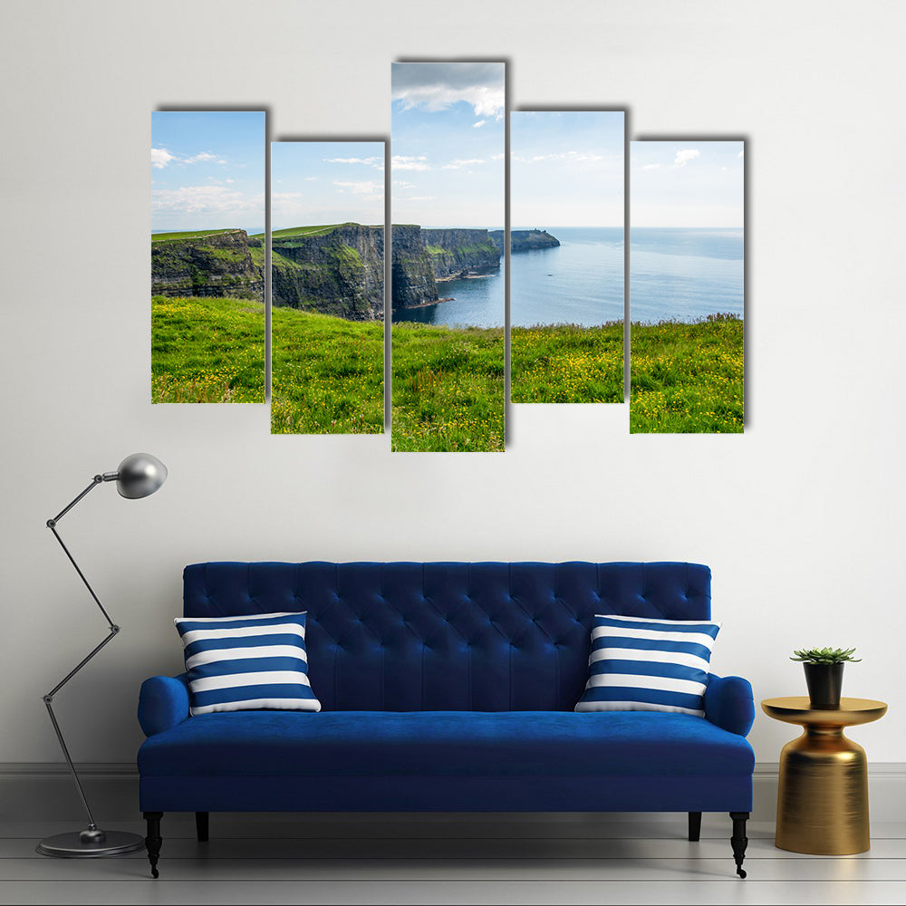 Cliff of Moher Ireland with blue sky Multi Panel Canvas Wall Art