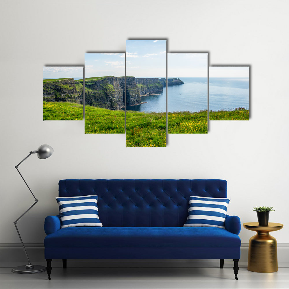Cliff of Moher Ireland with blue sky Multi Panel Canvas Wall Art