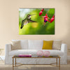 Hummingbird (archilochus colubris) in flight with tropical flower Multi panel canvas wall art