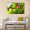 Hummingbird (archilochus colubris) in flight with tropical flower Multi panel canvas wall art