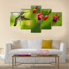 Hummingbird (archilochus colubris) in flight with tropical flower Multi panel canvas wall art