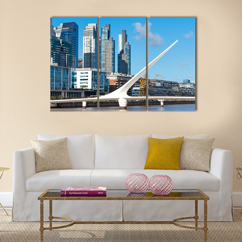 Harbor Puerto Madero Buenos Aires Argentine skyline and ships Multi Panel Canvas Wall Art