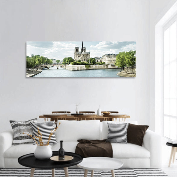 Seine and Notre Dame de Paris, Paris, France panoramic canvas wall art
